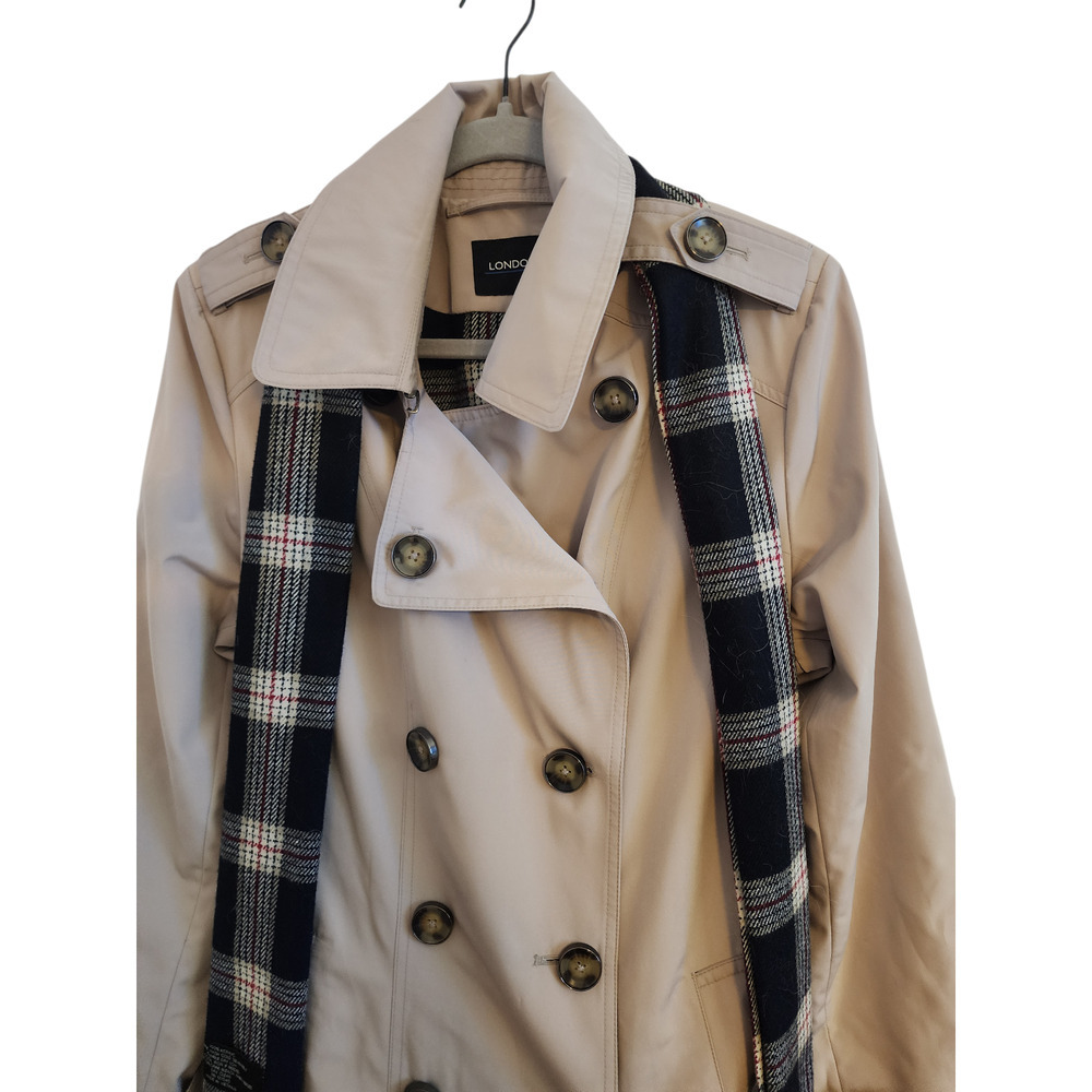London Fog Trench Coat Womens XL Beige Belted Double Breasted Plaid Lined XL Wmn - Picture 2 of 14